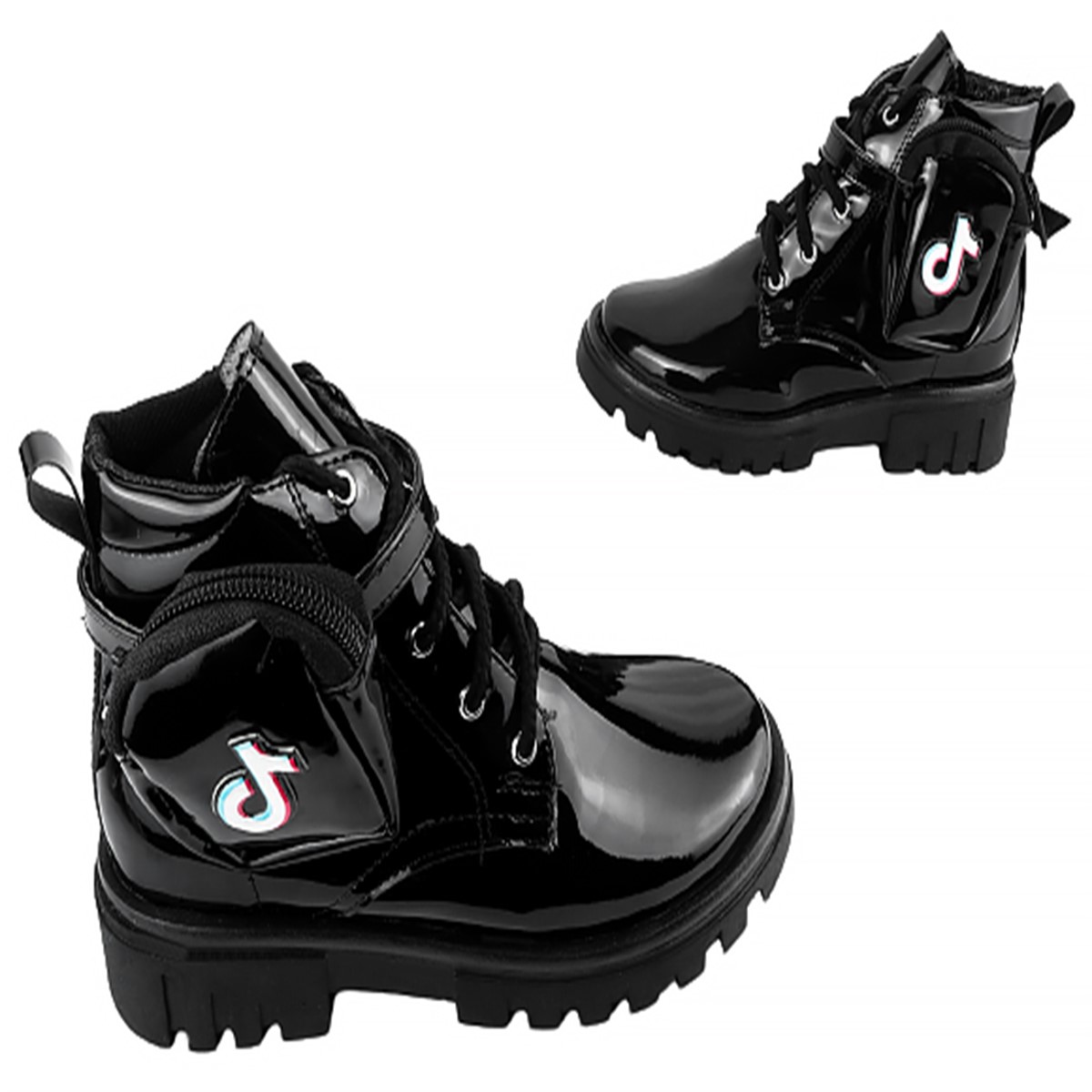 Botas Niña Bolsita Modernas Chunky Charol Negro 6017-cn