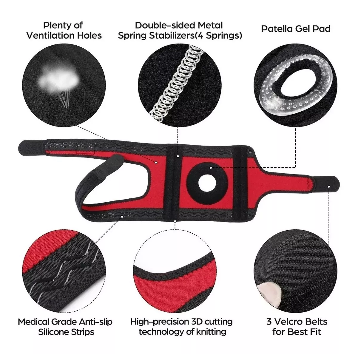 Rodillera Para Desgarros De Menisco, Correr, Lesiones, Recup Negro