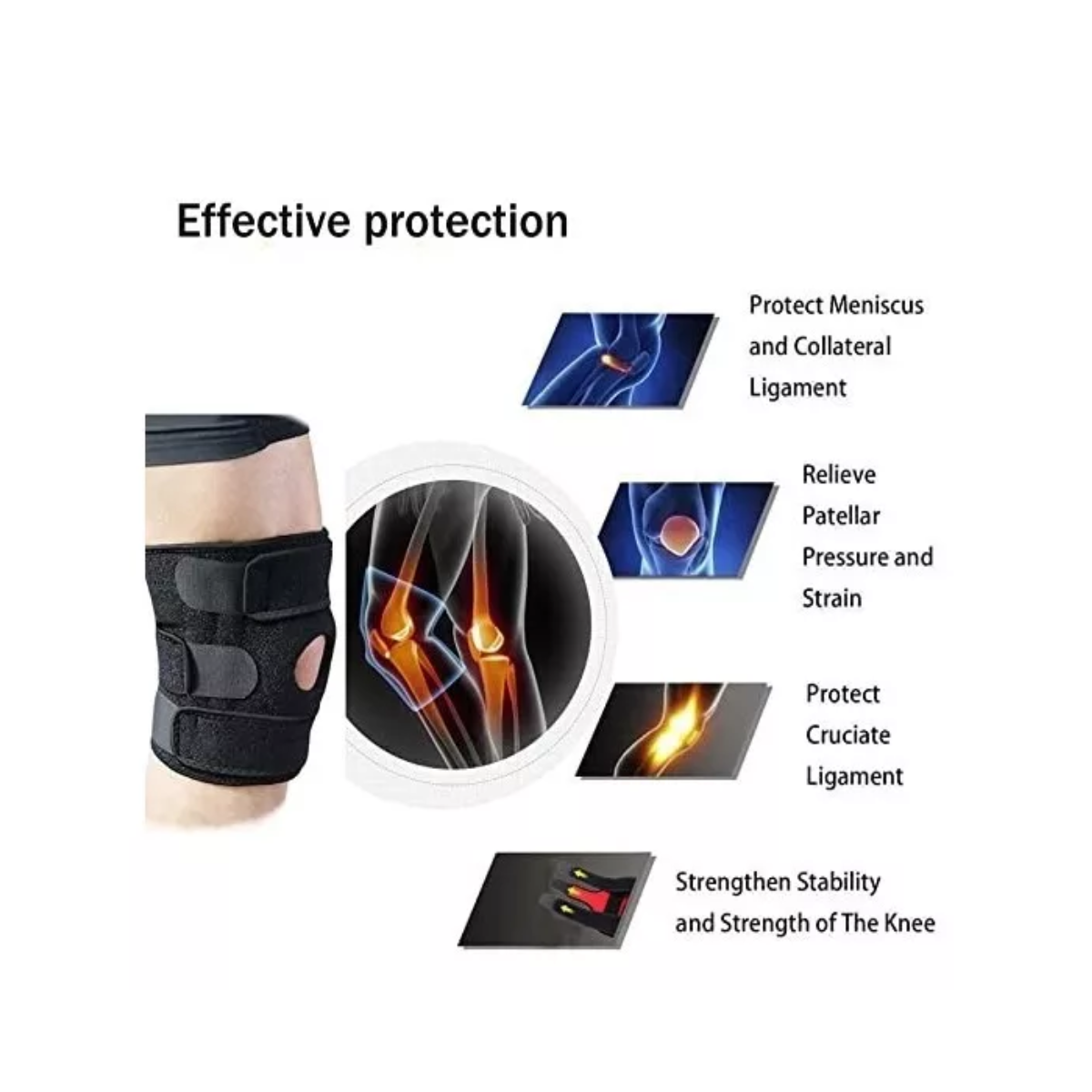 Rodillera Para Desgarros De Menisco, Correr, Lesiones, Recup Negro