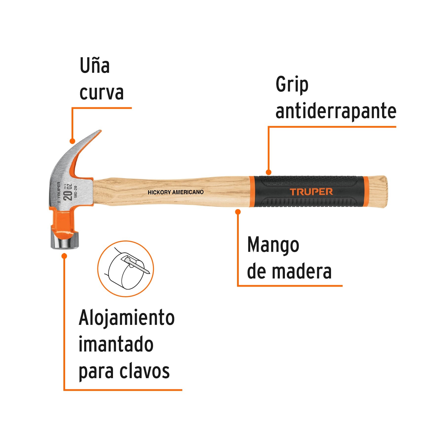 MARTILLO PULIDO 20 OZ UÑA CURVA, MANGO HICKORY, TRUPER 16656