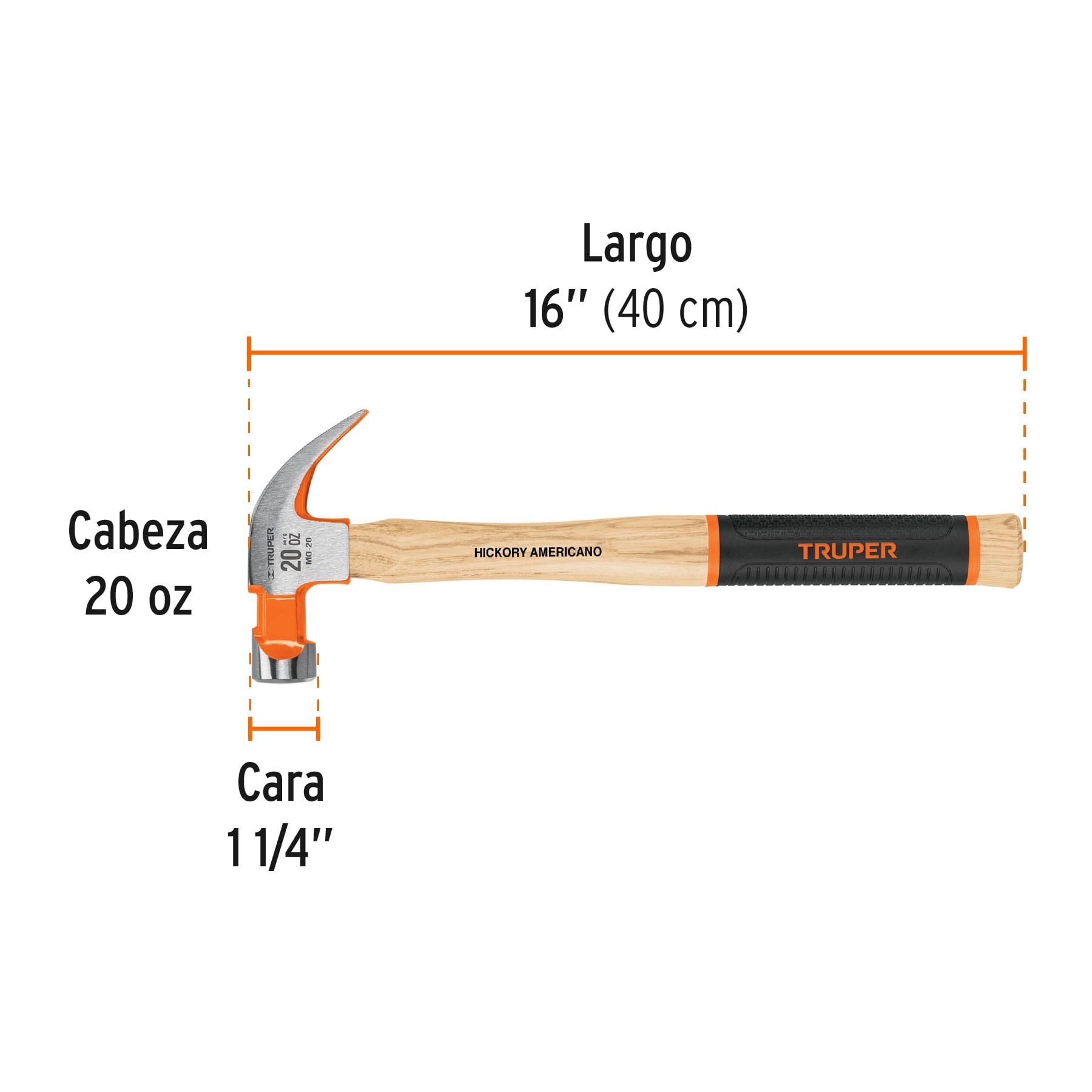 MARTILLO PULIDO 20 OZ UÑA CURVA, MANGO HICKORY, TRUPER 16656