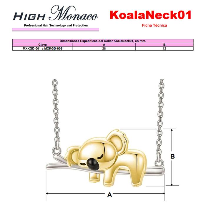 Colgante con Figura de Koala MXKGD-004-5 4Pzas KoalaRama GrisDorado Metal Cadena y Dije, KoalaNeck01