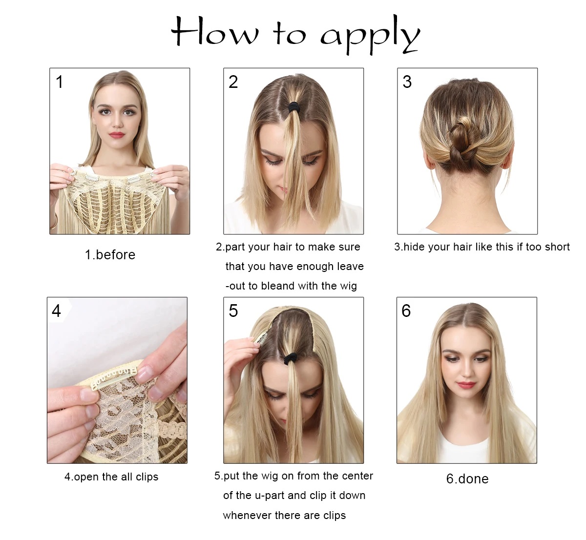 Extensiones De Cabello En U Media Peluca Con Clips Marca SARLA 24" CASTAÑO OBSCURO MEDIO