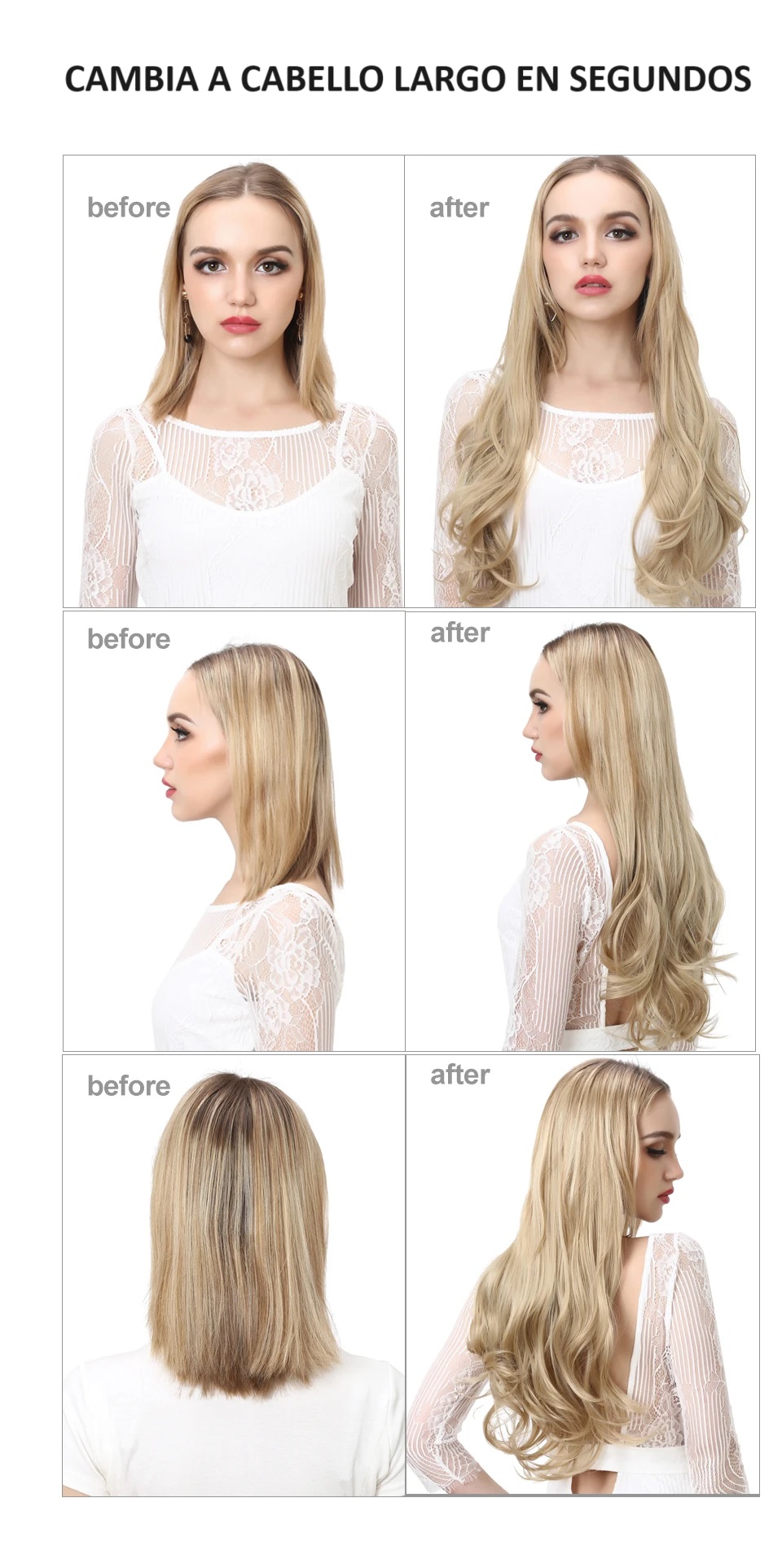 Extensiones De Cabello En U Media Peluca Con Clips Marca SARLA 24" RUBIO CLARO