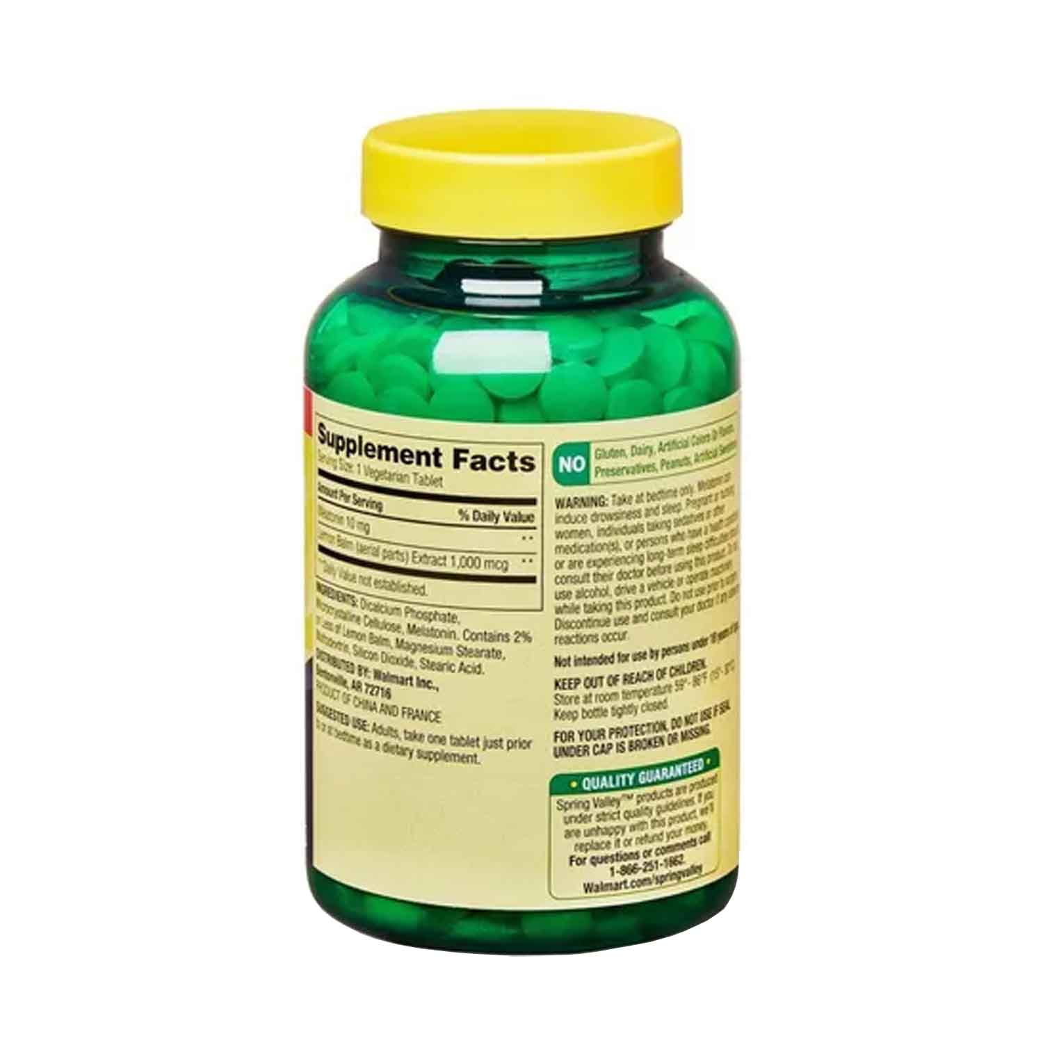 Melatonina 10mg Spring Valley con Balsamo de Limón 1000mcg Extra Fuerza 120 tabletas