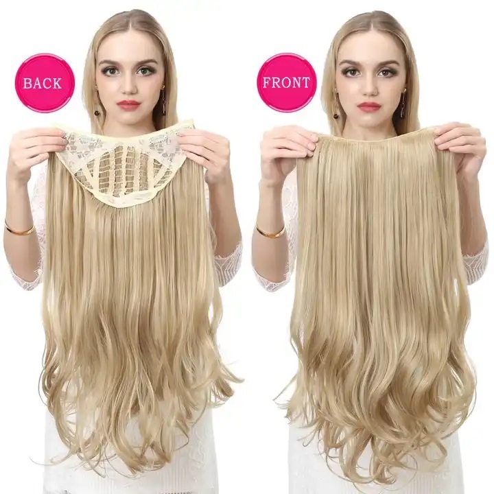 Extensiones De Cabello En U Media Peluca Con Clips Marca SARLA 24" RUBIO CLARO CENIZO RAYOS BEIGE