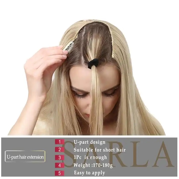 Extensiones De Cabello En U Media Peluca Con Clips Marca SARLA 24" RUBIO CLARO CENIZO RAYOS BEIGE