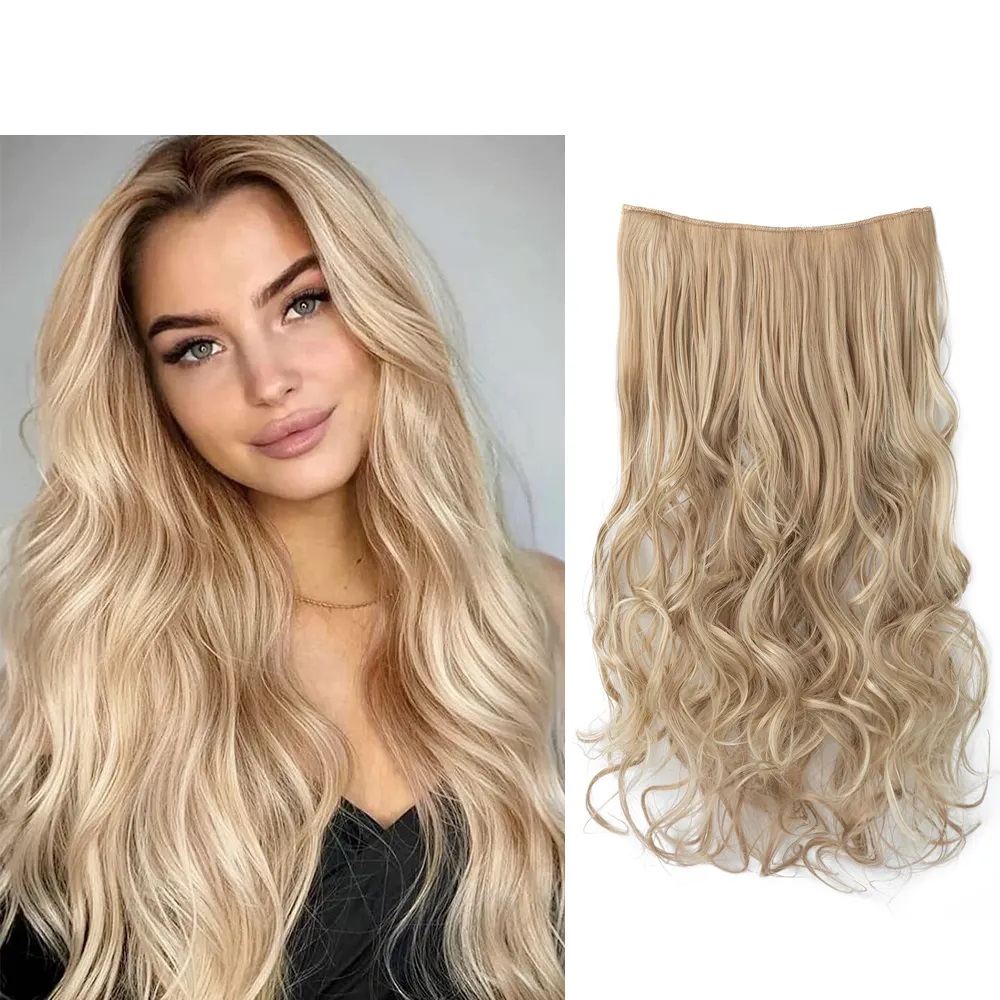 Extensiones De Cabello En U Media Peluca Con Clips Marca SARLA 24" RUBIO CLARO CENIZO RAYOS BEIGE