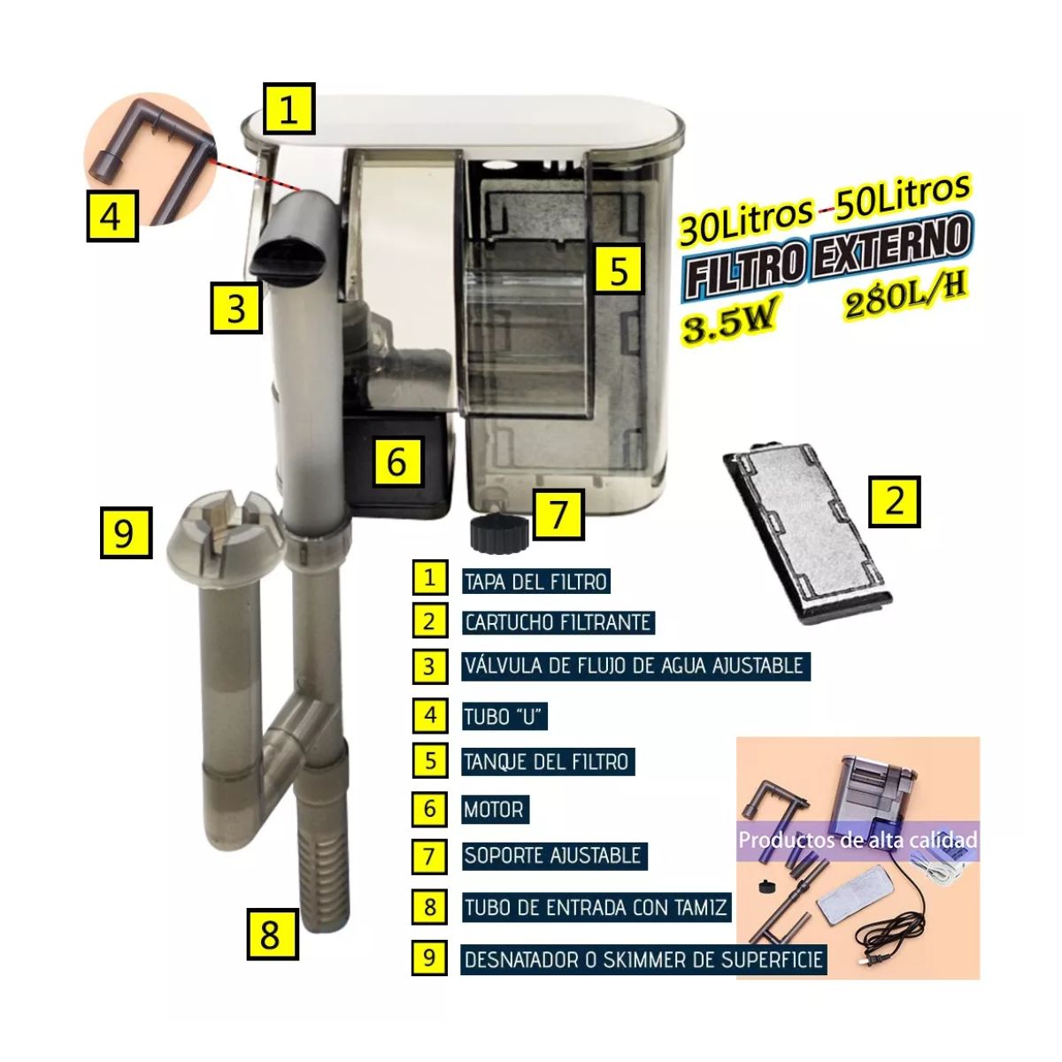 Filtro Compacto En Cascada Para Acuarios, Peceras, De 20 A 5 BLANCO