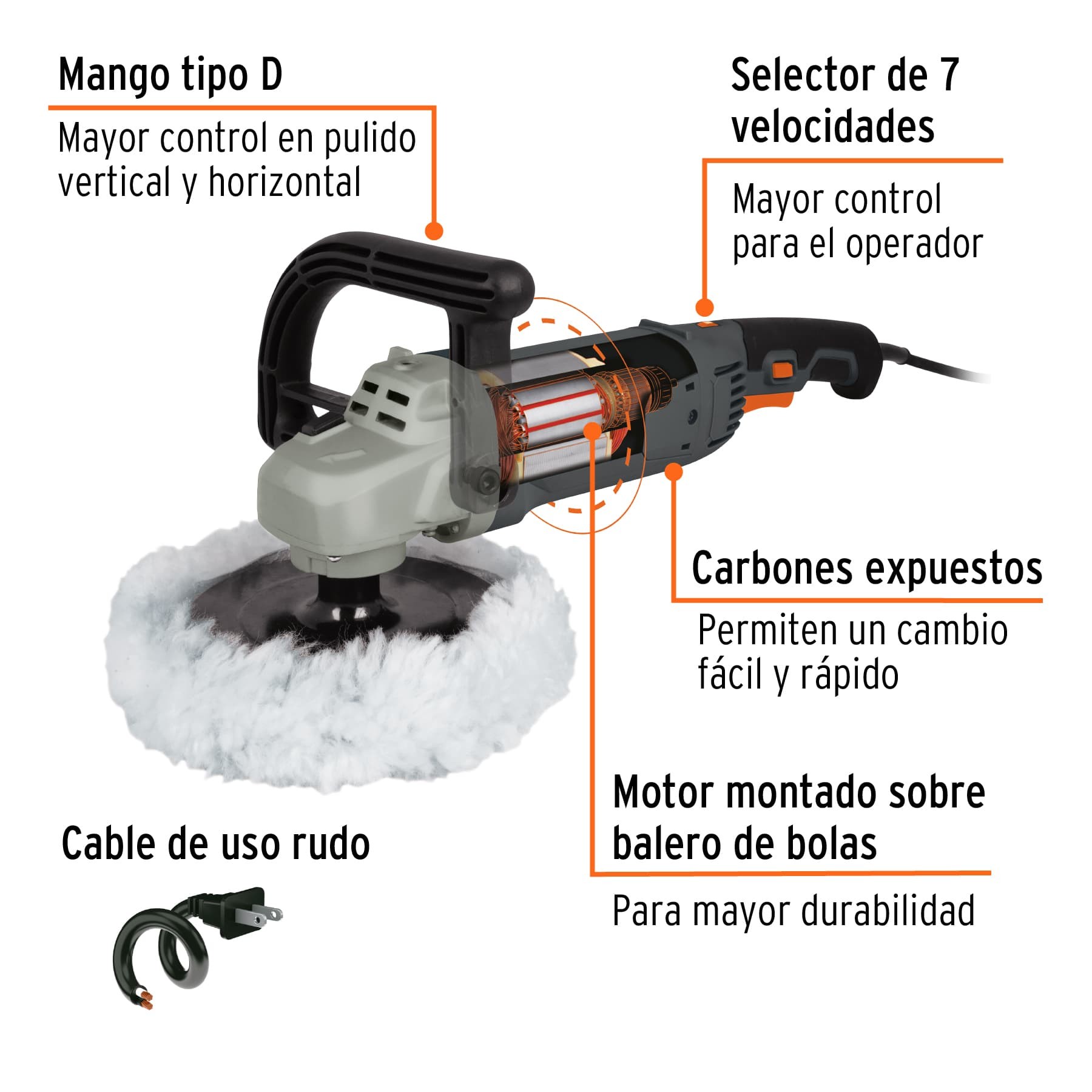 PULIDORA VELOCIDAD VARIABLE 7", 1200 W, INDUSTRIAL, TRUPER 16673