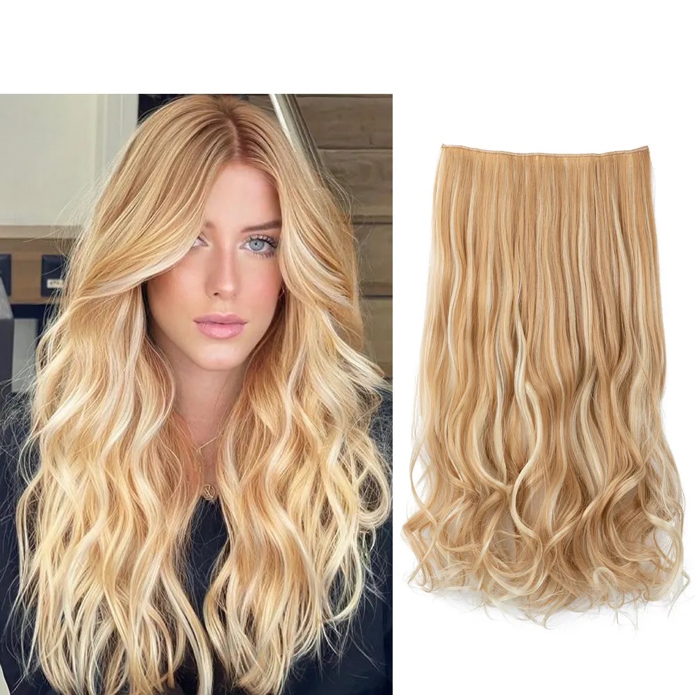 Extensiones De Cabello En U Media Peluca Con Clips Marca SARLA 24" RUBIO CLARO DORADO RAYOS BEIGE