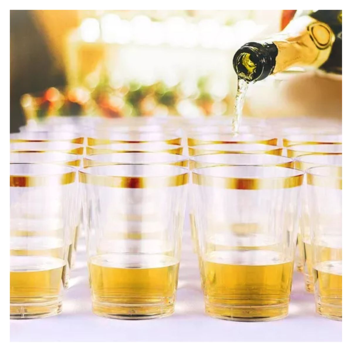 100 Vasos Elegantes Desechables De Plástico 12 Oz De Fiesta DORADO/TRANSPARENTE 