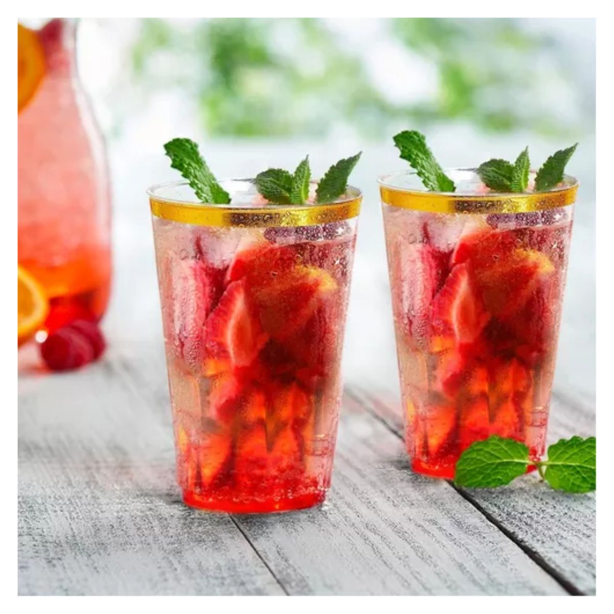 100 Vasos Elegantes Desechables De Plástico 12 Oz De Fiesta DORADO/TRANSPARENTE 