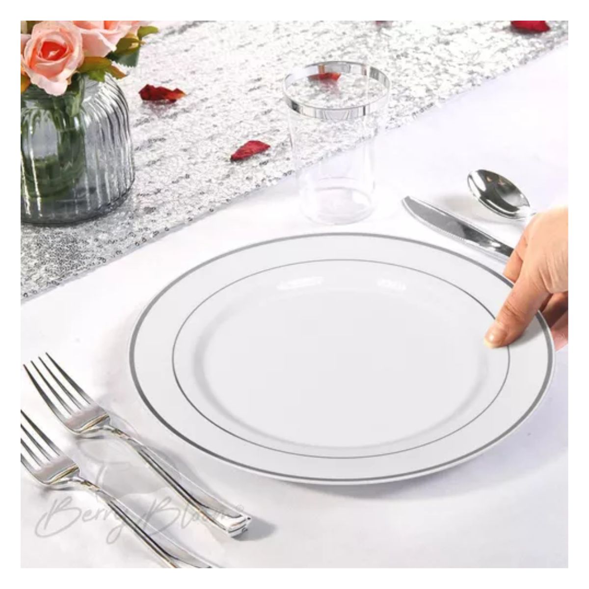 Platos Grandes Desechables Elegantes Plástico Para Fiesta BLANCO