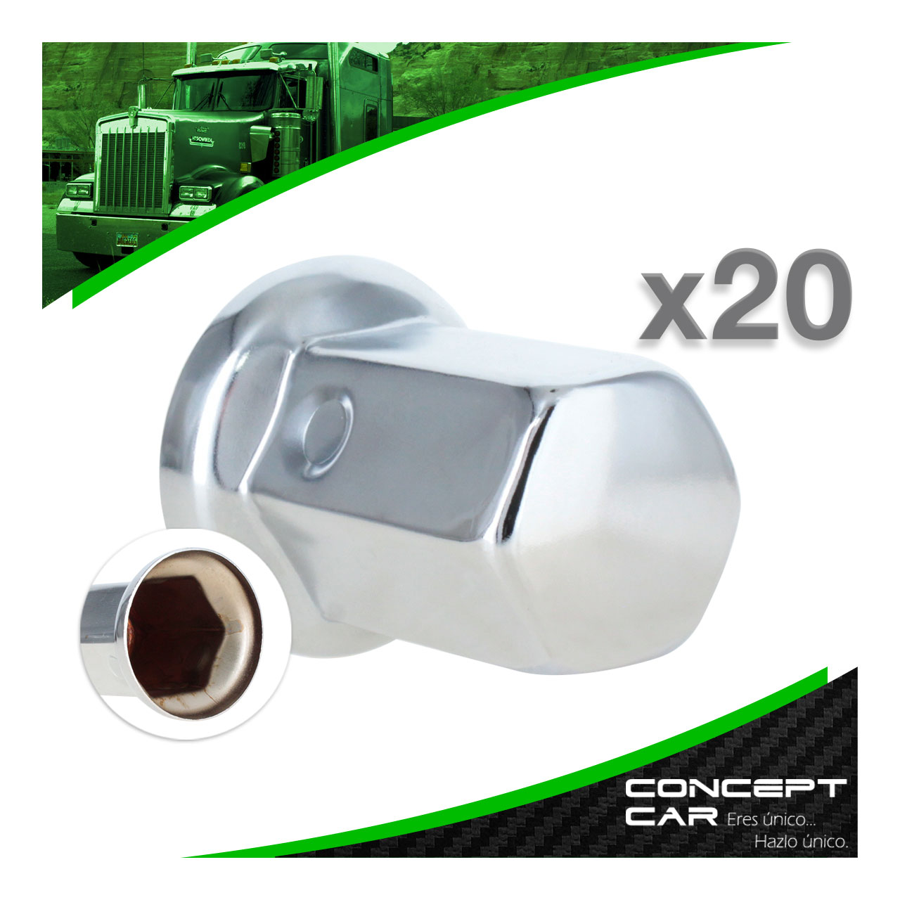 20 Capuchon Cubre Tuerca Camion Trailer Metalico Cromo 33mm