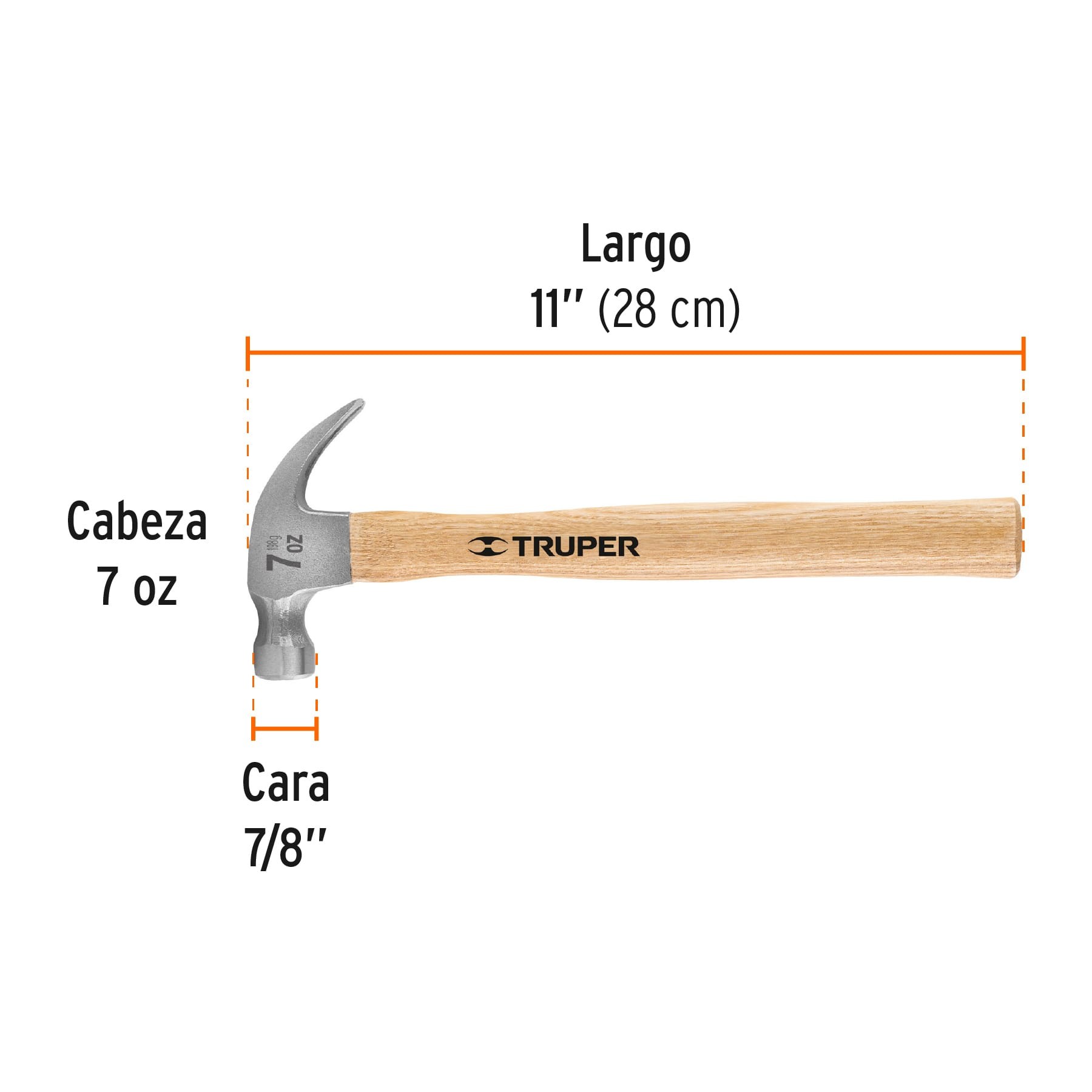MARTILLO PULIDO 7 OZ UÑA CURVA, MANGO MADERA, TRUPER 16750