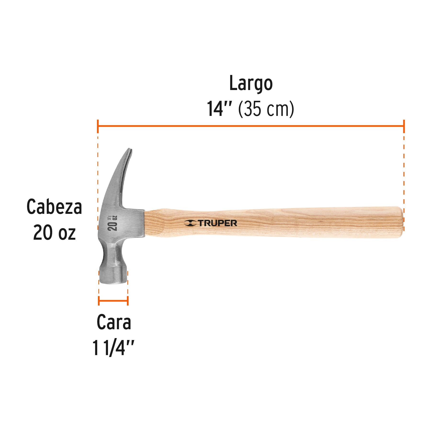 MARTILLO PULIDO 20 OZ UÑA RECTA, MANGO MADERA, TRUPER 16755
