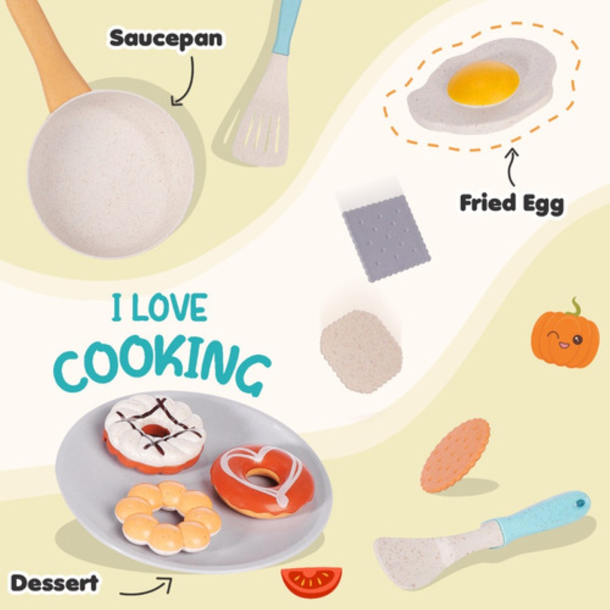 Juego De Cocina Juguete Para Niñas De Paja De Trigo 28 Pzs GRIS