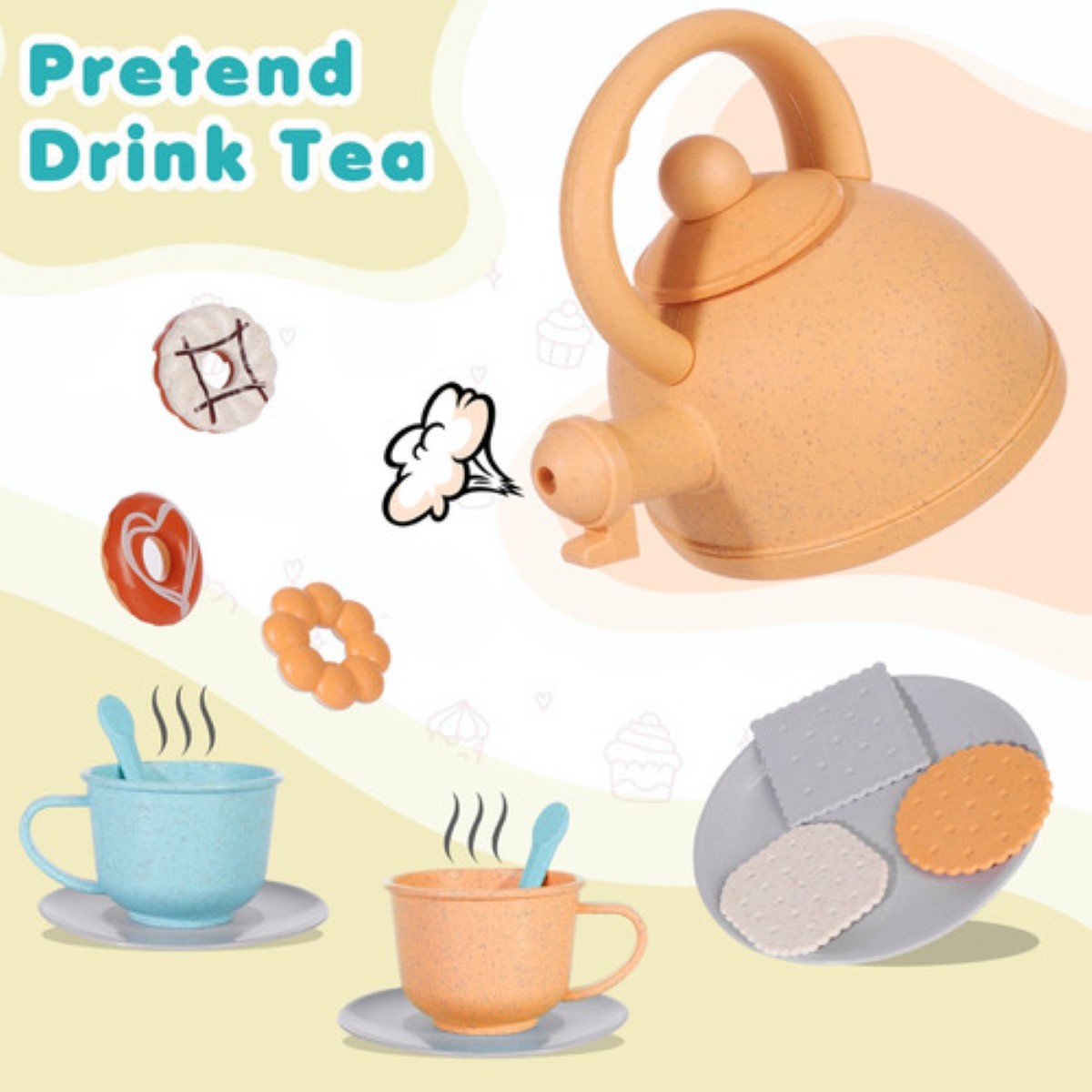 Juego De Cocina Juguete Para Niñas De Paja De Trigo 28 Pzs GRIS