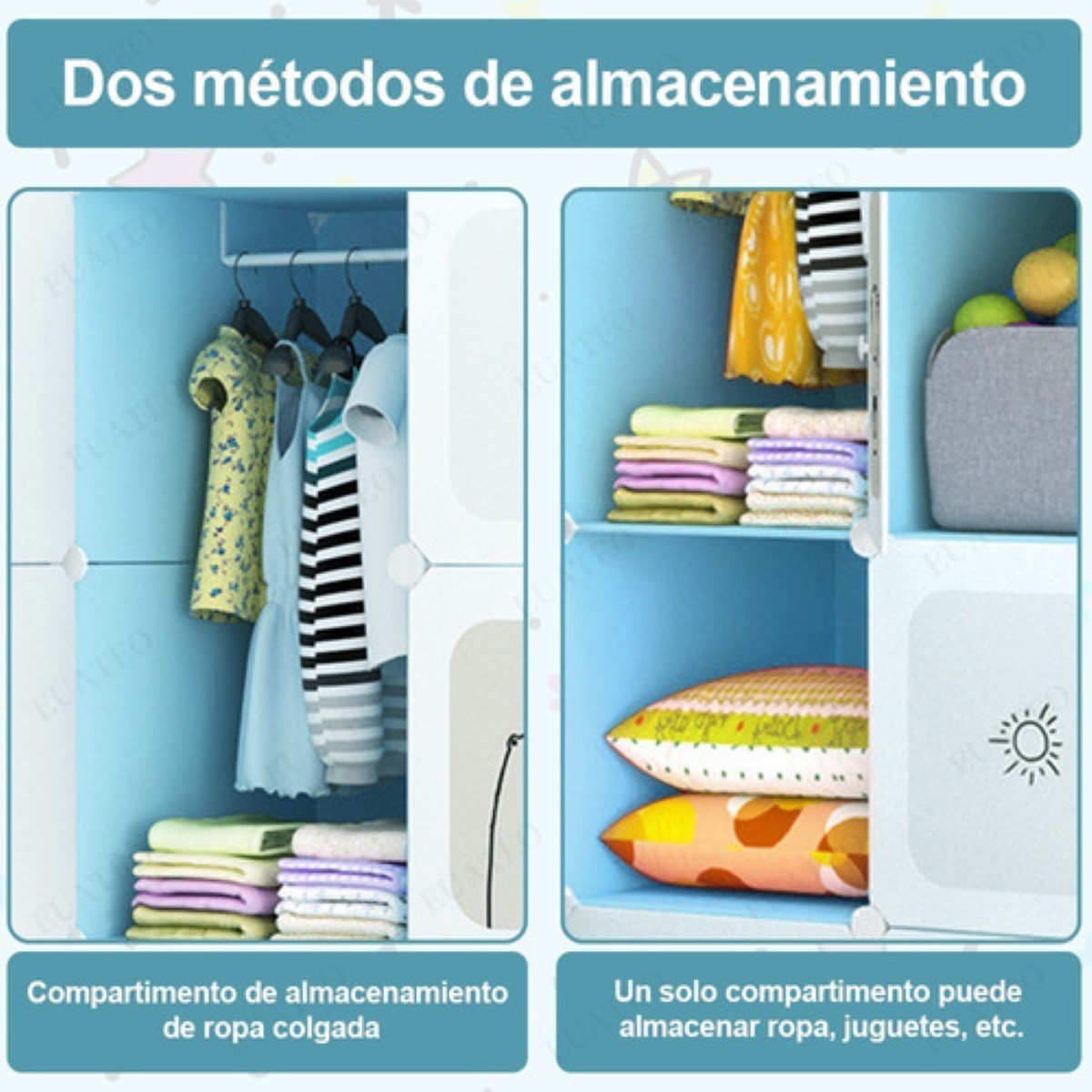 Armario Plástico Portátil Dibujos Animado Para Niño 8 Puerta AZUL