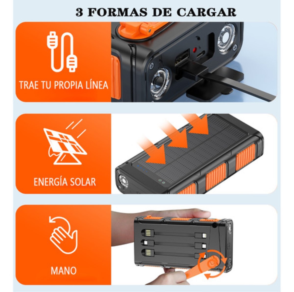 Cargador Solar Powerbank 36000mah Banco De Energía Solar NEGRO/NARANJA