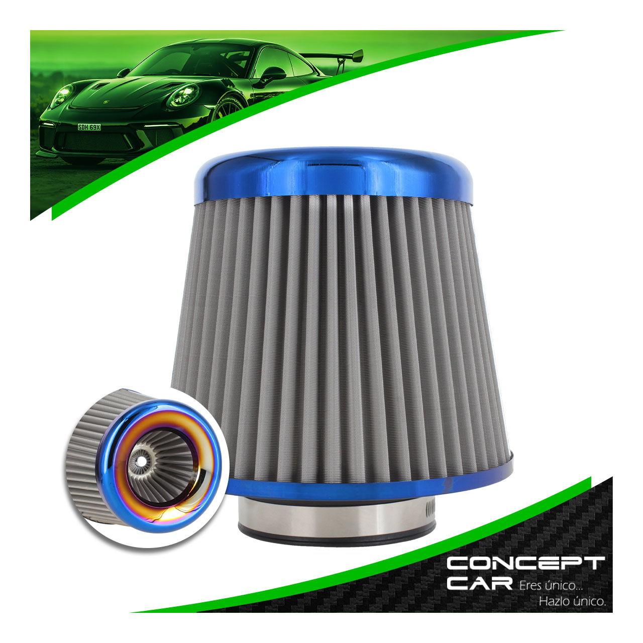 Filtro De Aire Alto Flujo Titanium Universal Auto Camioneta