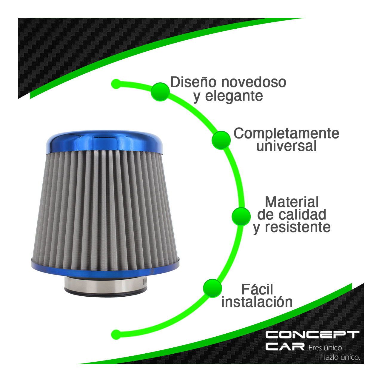 Filtro De Aire Alto Flujo Titanium Universal Auto Camioneta