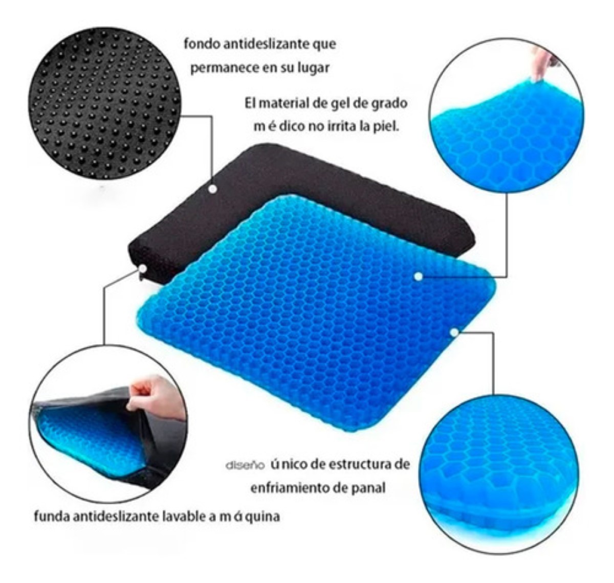 Cojin Ergonomico Ortopedico Gel Asiento Lumbar Hemorroides AZUL