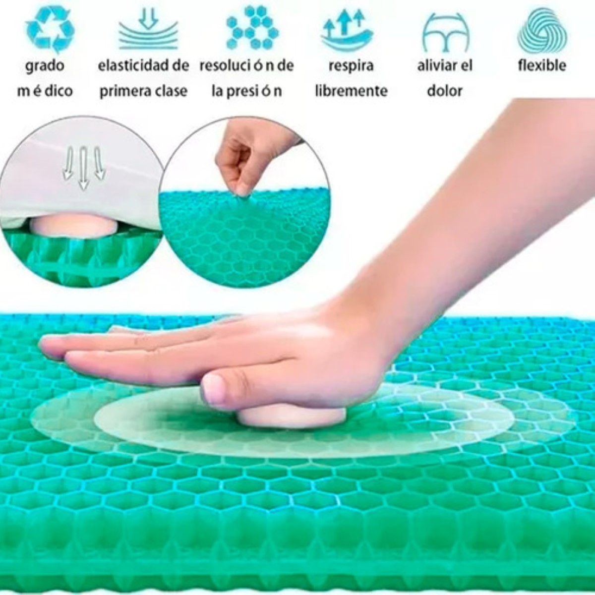 Cojin Ergonomico Ortopedico Gel Asiento Lumbar Hemorroides AZUL