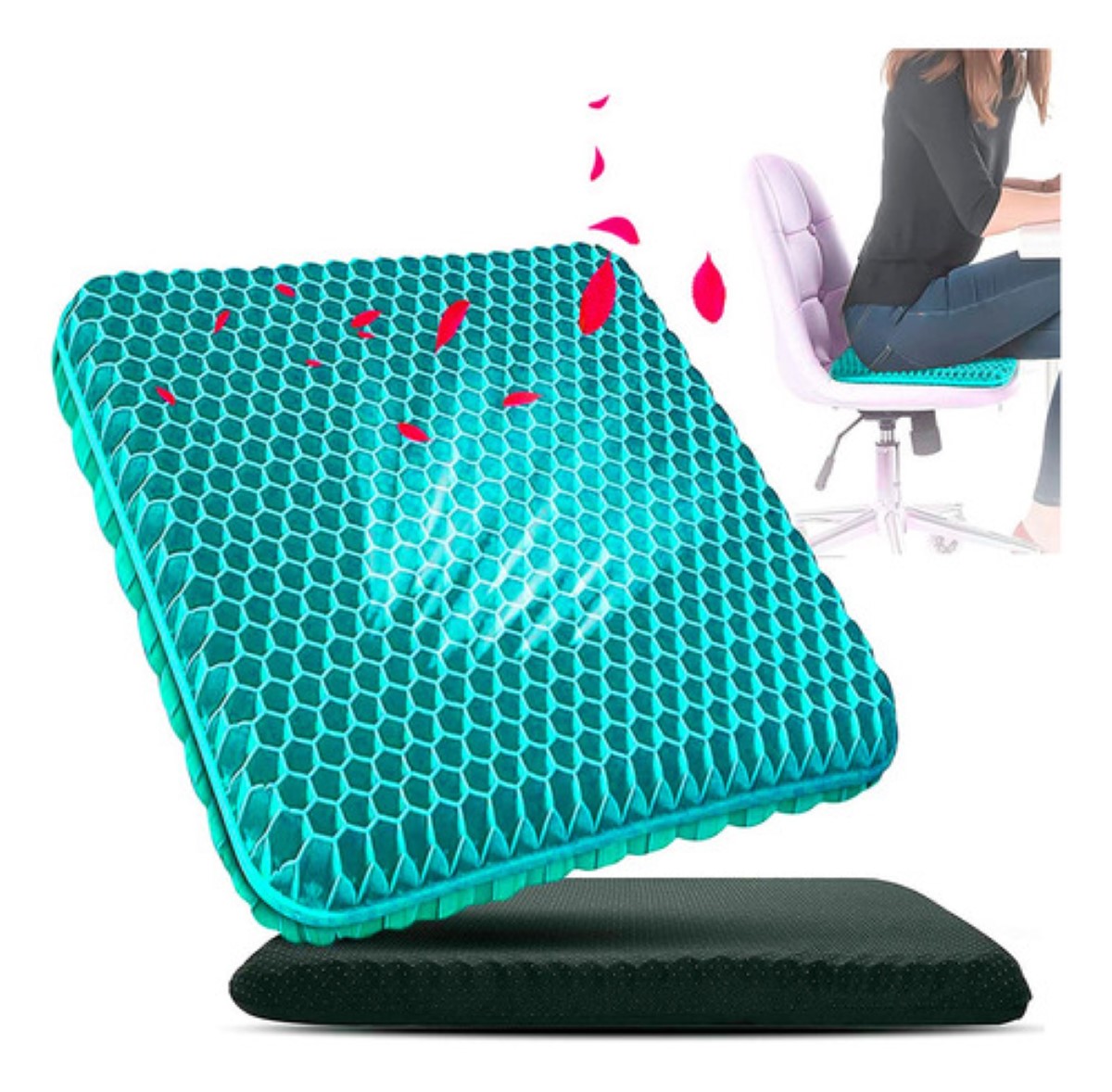 Cojin Ergonomico Ortopedico Gel Asiento Lumbar Hemorroides AZUL