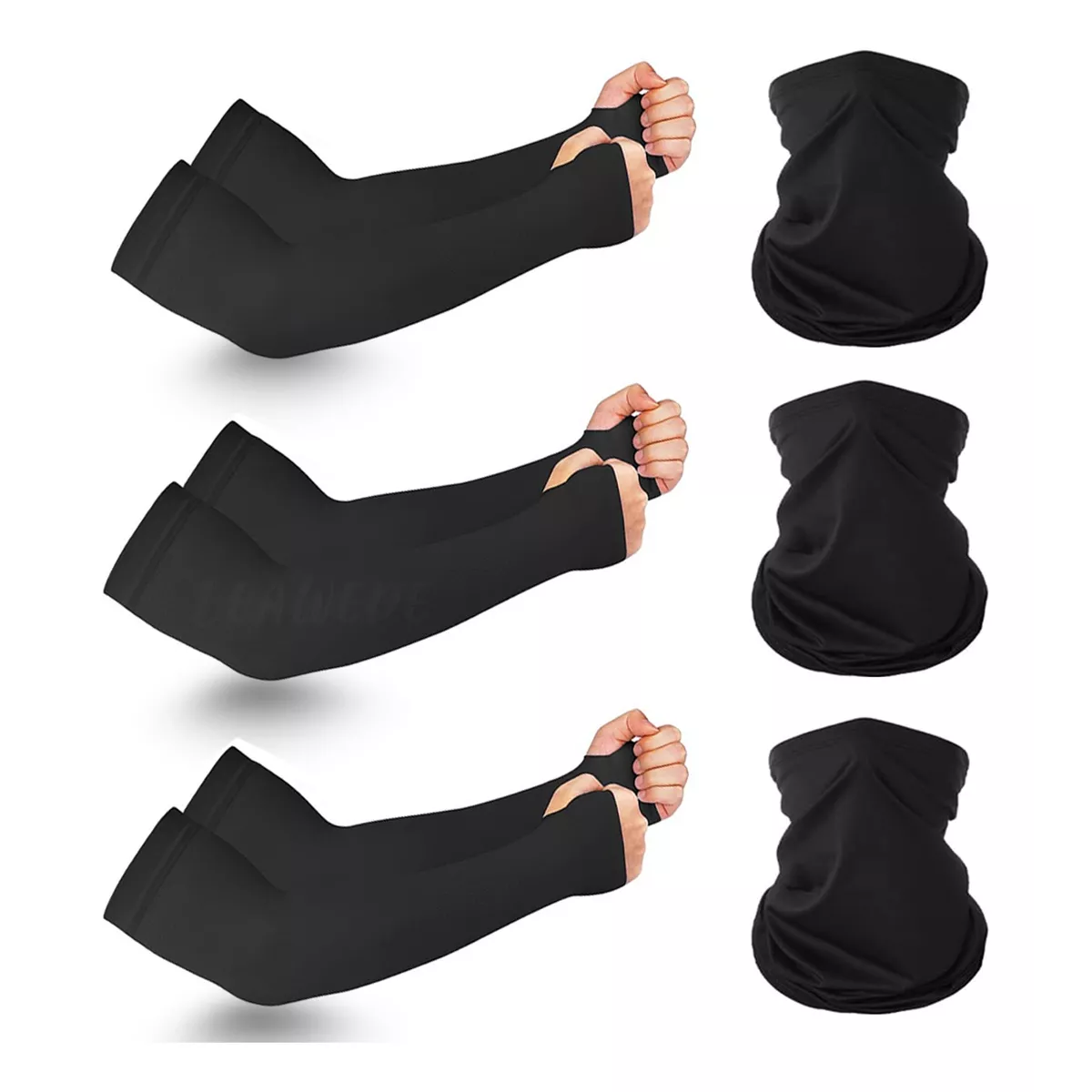 Set 3 Par Bandana Y Mangas Deportivas Para Brazo Moto Sol Uv Negro