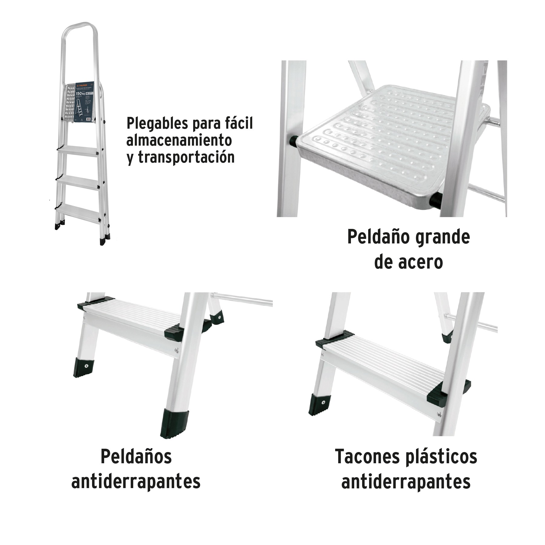 ESCALERA TUBULAR PLEGABLE, 4 PELDAÑOS, ALUMINIO, TRUPER 16765