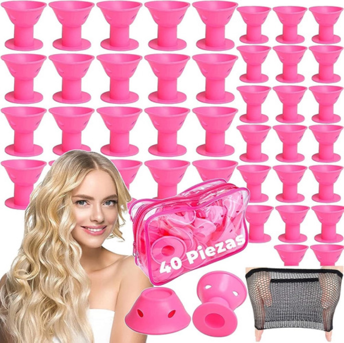40 Rulos De Pelo Mágicos,rizadores De Silicona Para Mujeres ROSA
