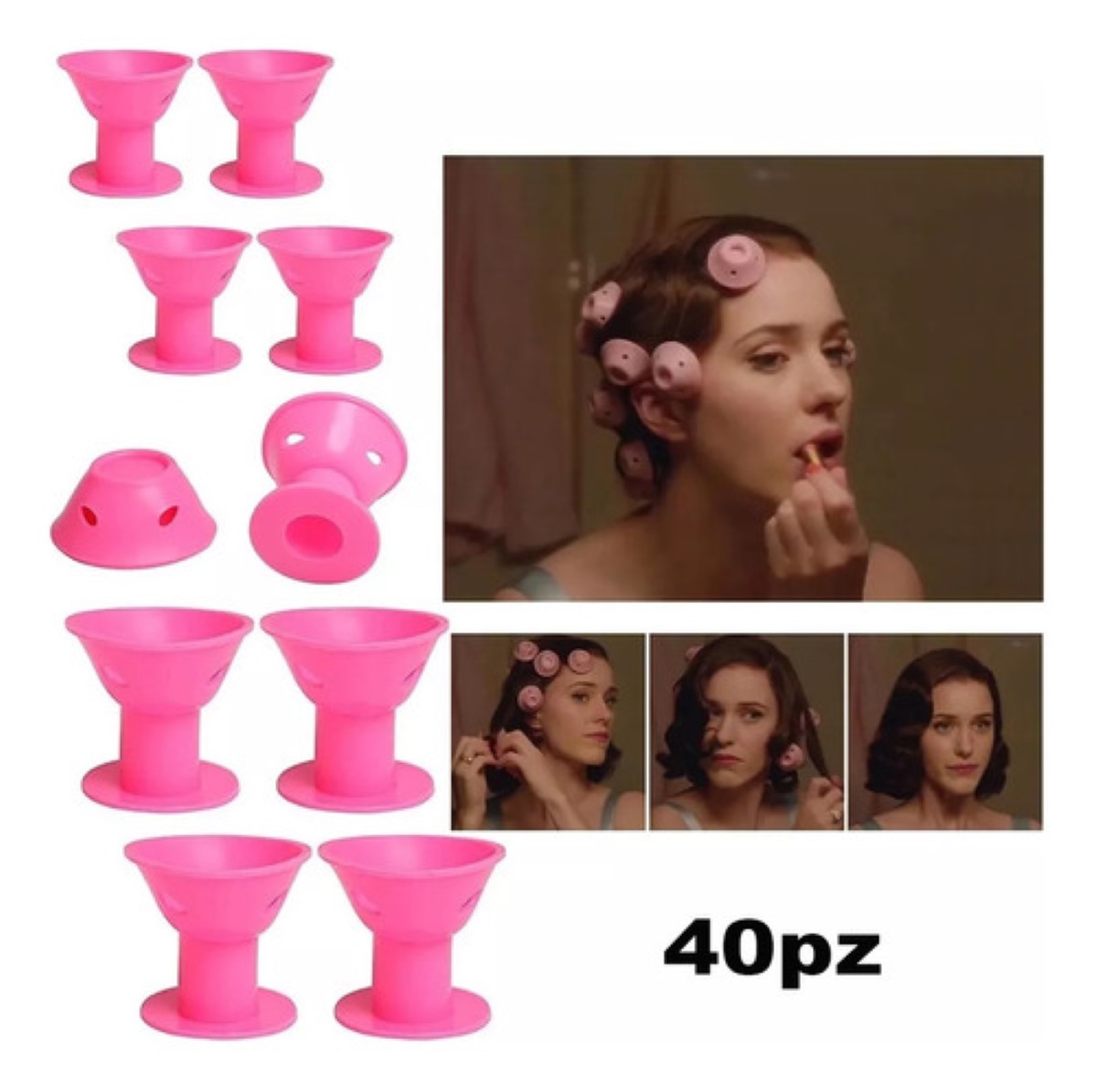 40 Rulos De Pelo Mágicos,rizadores De Silicona Para Mujeres ROSA