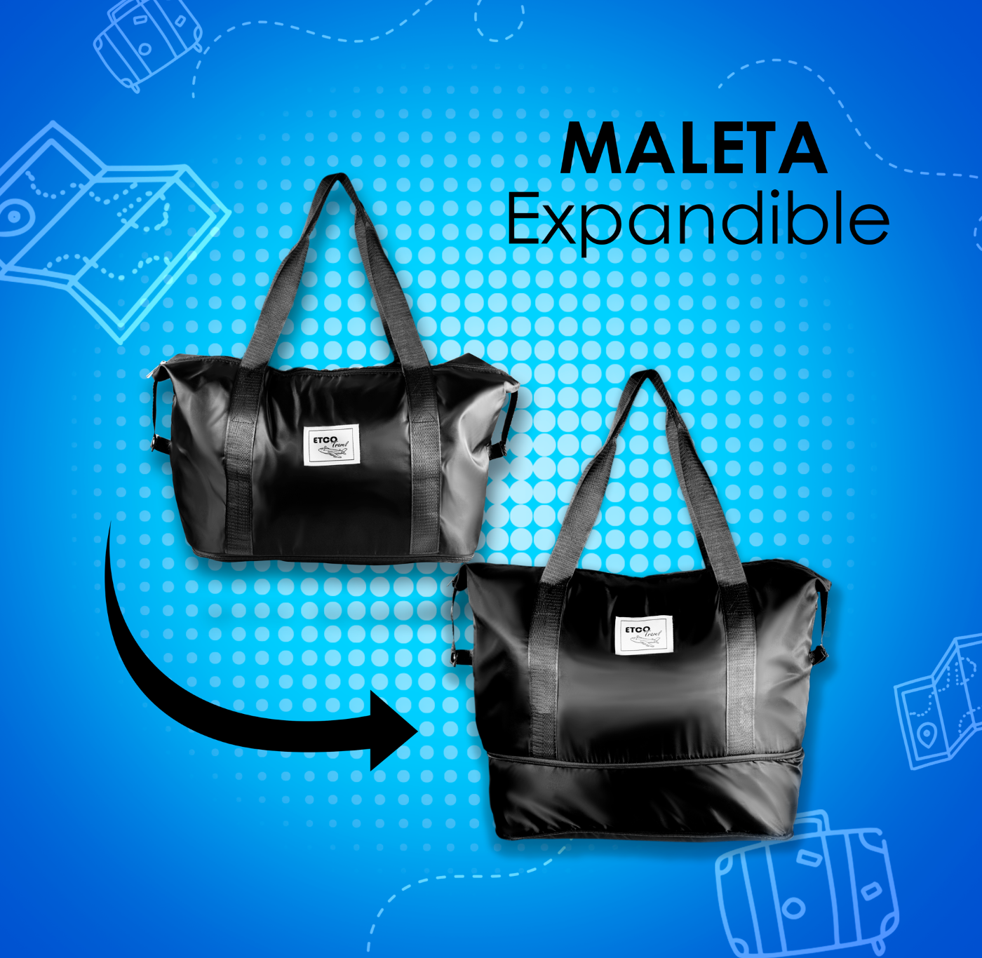 Maleta Bolsa De Viaje Deportiva Gym Negra Tote Bolsa Multiusos
