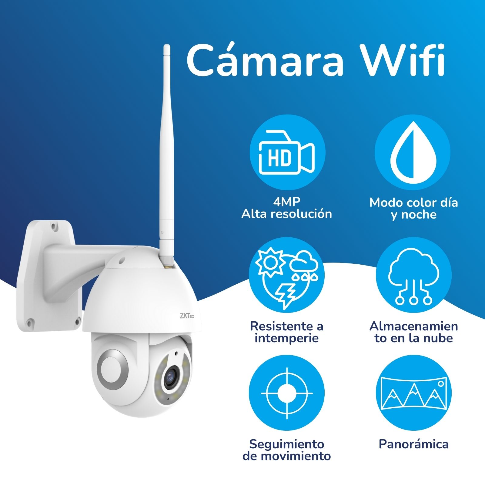 Cámara de seguridad inteligente para exteriores, visión nocturna, detección de movimiento y bocinas Zkteco