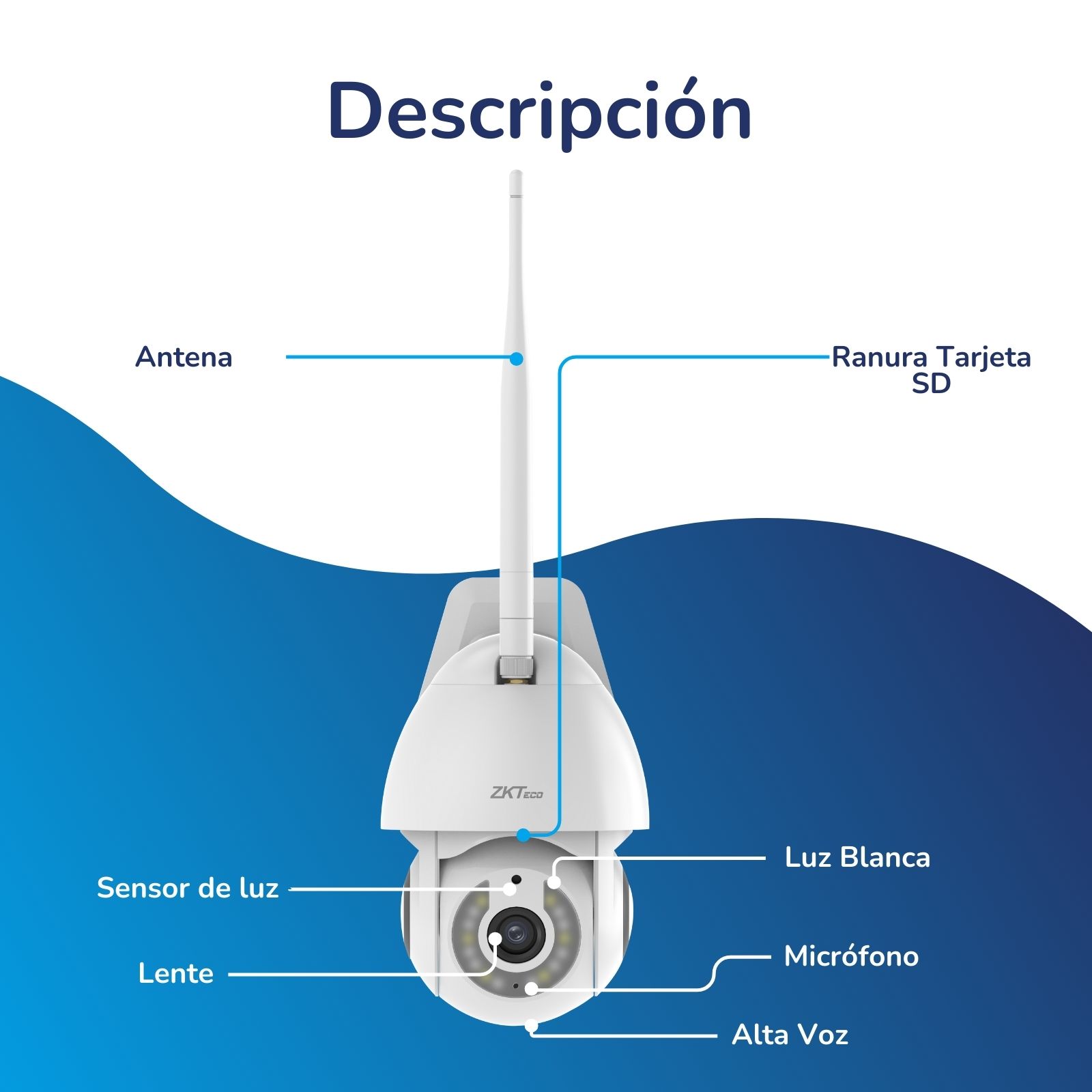 Cámara de seguridad inteligente para exteriores, visión nocturna, detección de movimiento y bocinas Zkteco
