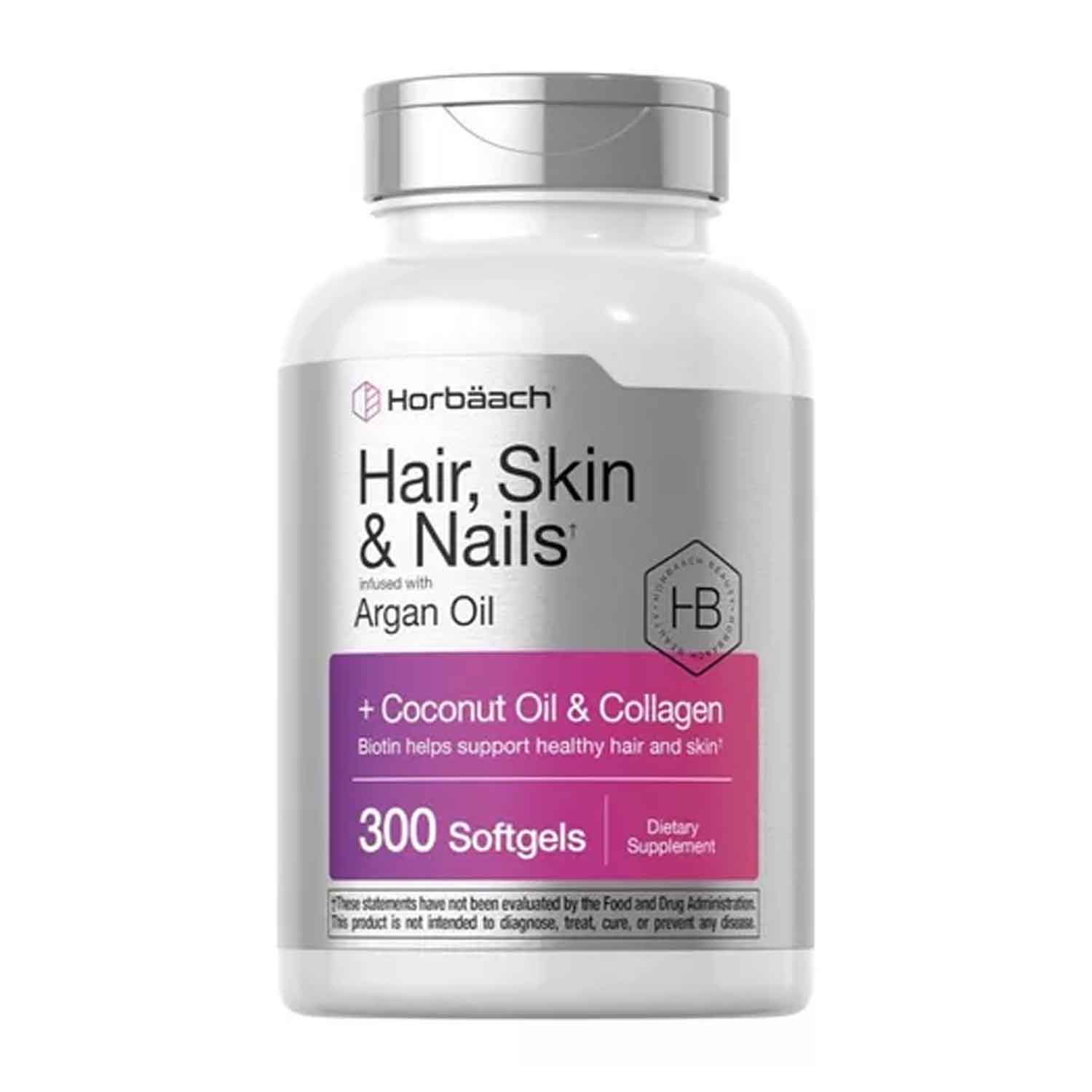 Biotina Colageno Horbäach  + Aceite de Coco para Cabello, Piel y Uñas 300 softgels 