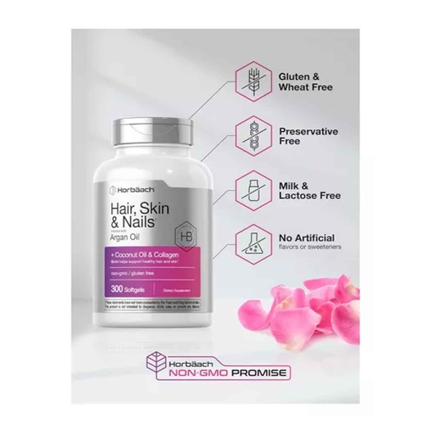 Biotina Colageno Horbäach  + Aceite de Coco para Cabello, Piel y Uñas 300 softgels 