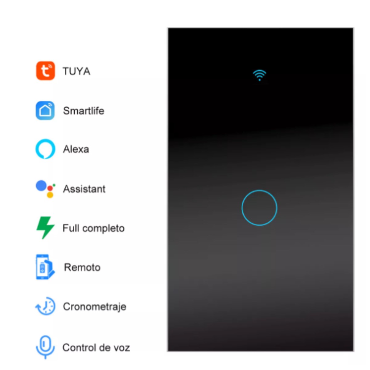 Interruptor pared inalámbrico Control voz uno apagador luz LED táctil WiFi Alexa Google Home negro