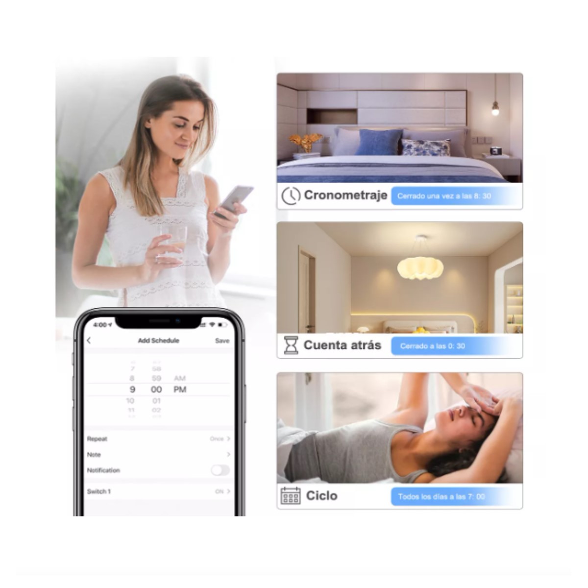 Interruptor pared inalámbrico Control voz uno apagador luz LED táctil WiFi Alexa Google Home negro