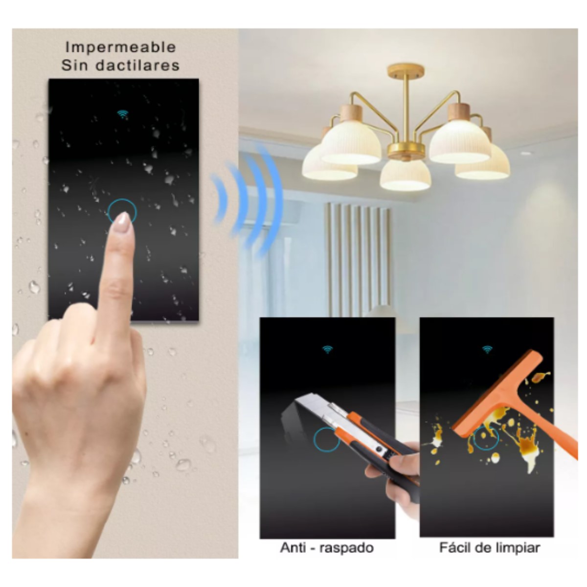 Interruptor pared inalámbrico Control voz uno apagador luz LED táctil WiFi Alexa Google Home negro
