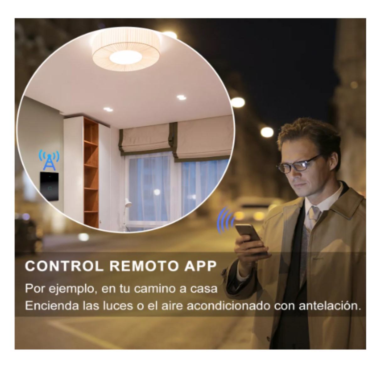 Interruptor pared inalámbrico Control voz uno apagador luz LED táctil WiFi Alexa Google Home negro