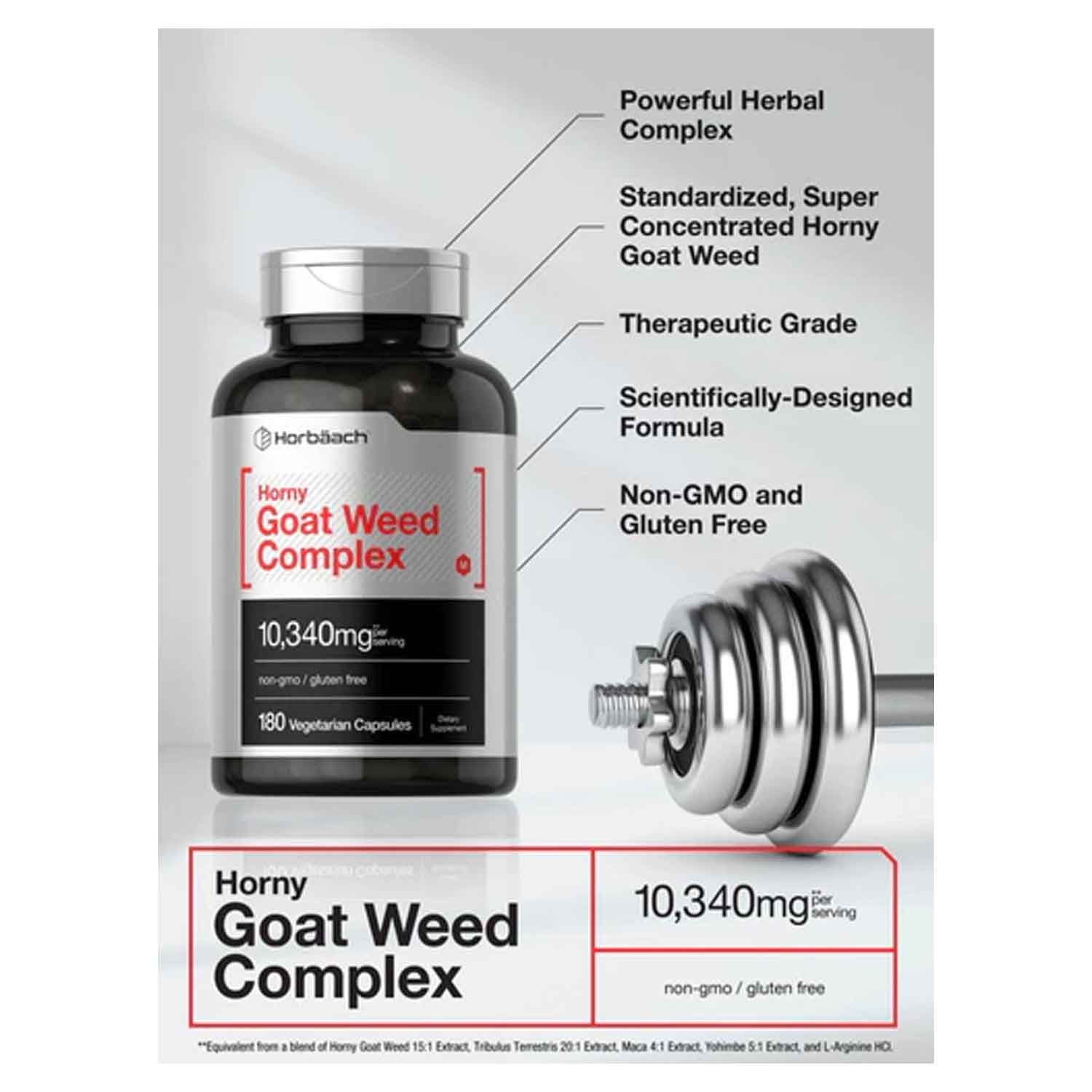 Horny Goat Weed 10,340mg Horbäach 180 capsulas Vitalidad, Libido, Energia 