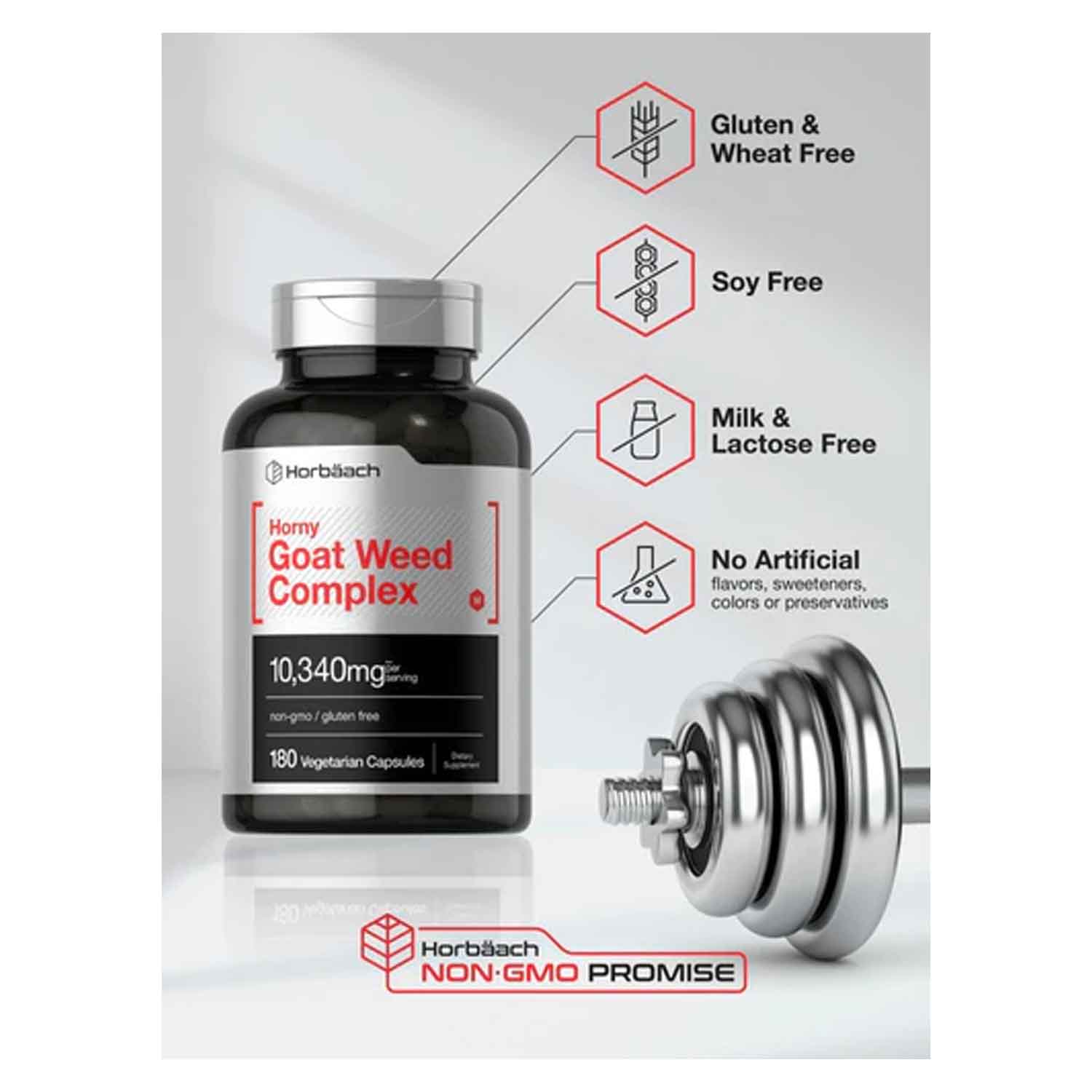 Horny Goat Weed 10,340mg Horbäach 180 capsulas Vitalidad, Libido, Energia 