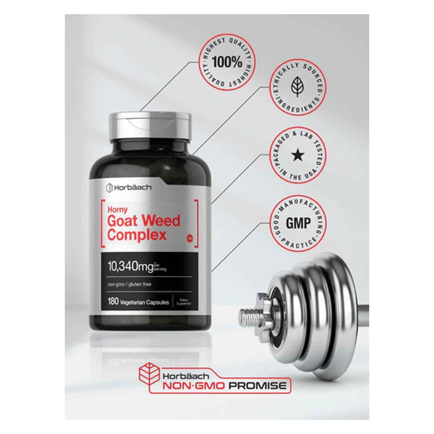 Horny Goat Weed 10,340mg Horbäach 180 capsulas Vitalidad, Libido, Energia 