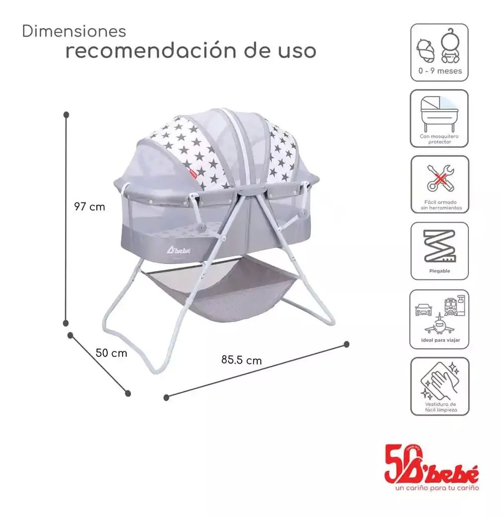 Cuna Moisés Bambineto Plegable Siesta Bebé Gris D'bebé