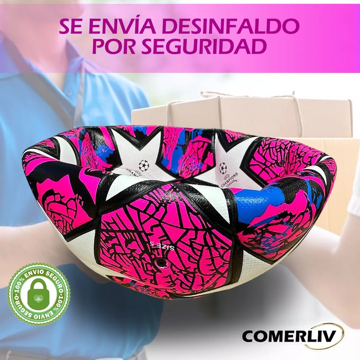 Balón Fútbol Soccer Champions Profesional Estrellas Hibrido Rosa #5