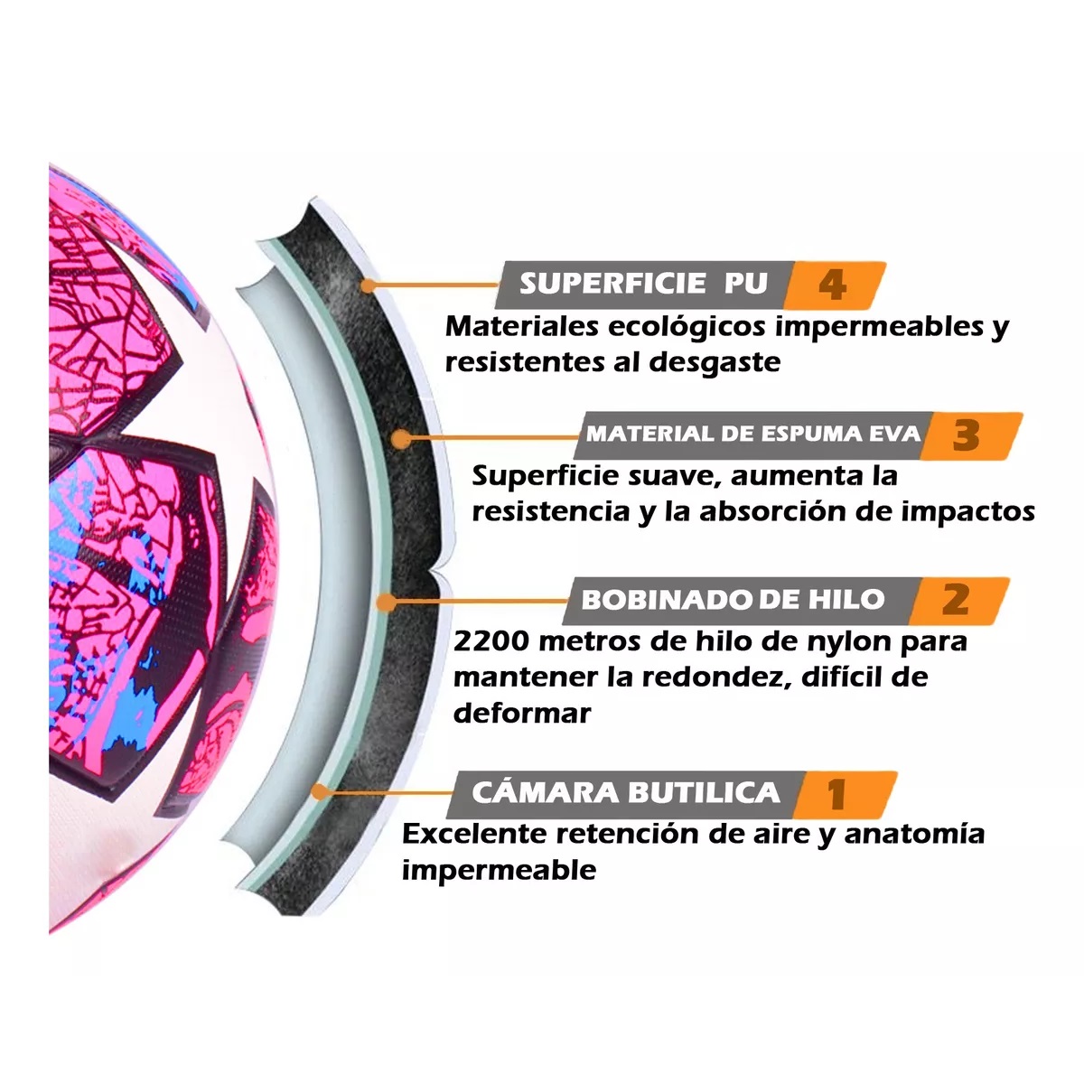 Balón Fútbol Soccer Champions Profesional Estrellas Hibrido Rosa #5