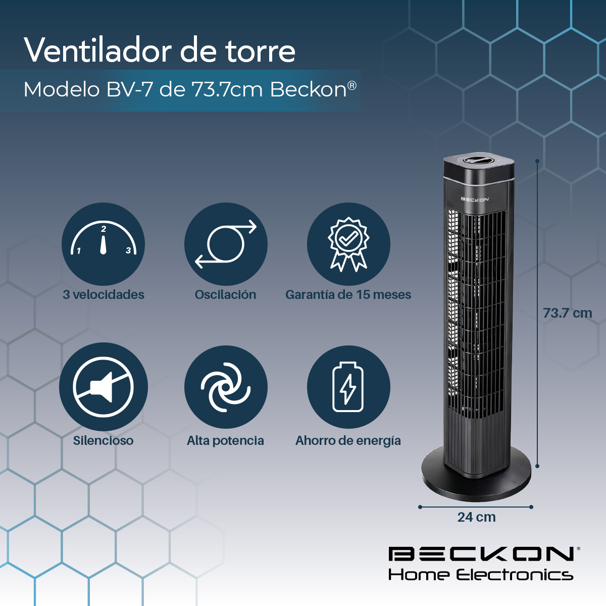 Ventilador De Torre bv-7 silencioso con oscilación 74cm de alto Beckon